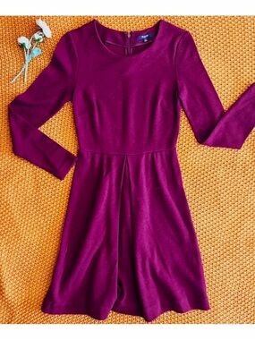 Madewell Gia Fit & Flare Dress Burgundy Wool Blend Sz 0 Longsleeve Mini